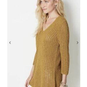 J. Jill Gilded Coin Cotton Blend Open Stitch Knit 3/4 Sleeve Sweater Petite S LP